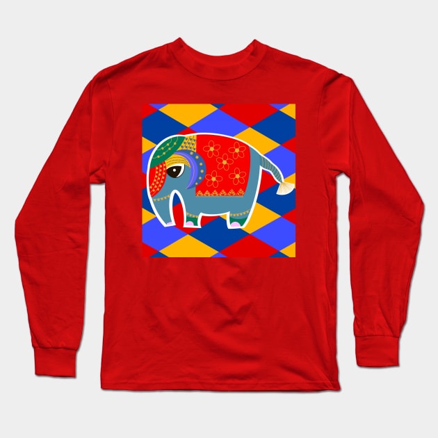 Colorful Elephant Long Sleeve T-Shirt by EV Visuals